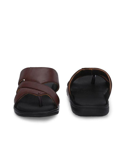 Mens Puffy Cloud Brown Leather Slippers