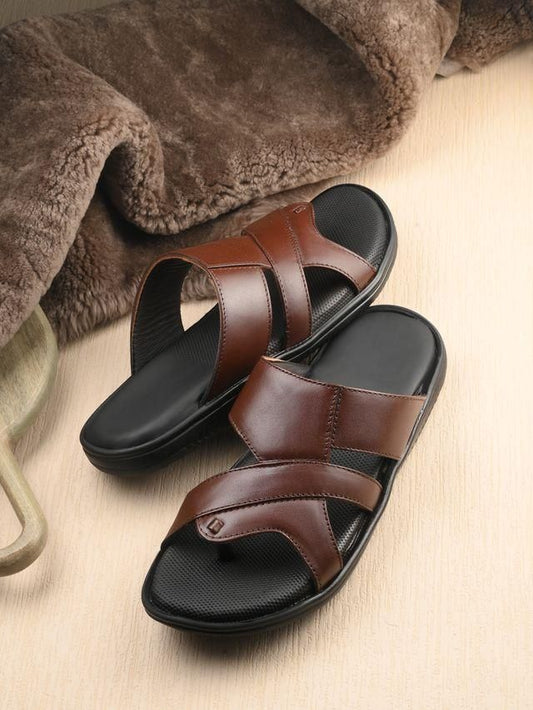 Mens Puffy Cloud Brown Leather Slippers